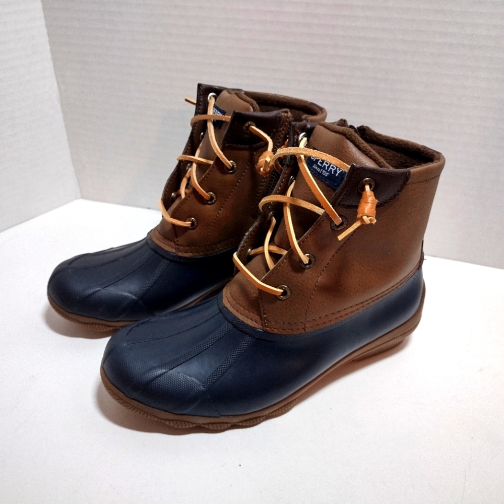 Sperry Syren Gulf Duck Boots Women 6 Waterproof Navy Blue and Brown